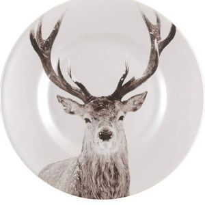 Pier 1 SNOW FOREST PORCELIN BUCK DEER ACCENT PLATE Set of 7